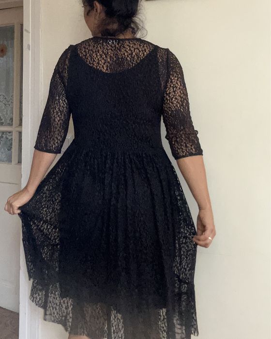 Rochie neagra dantela, scurta, L