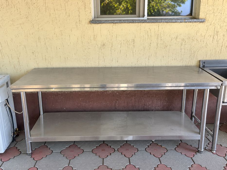 Стол из нержавейки с полкой 180×60×80 см