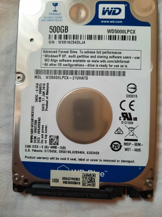 HDD хард диск 500GB  для Ноутбука WD5000LPCX