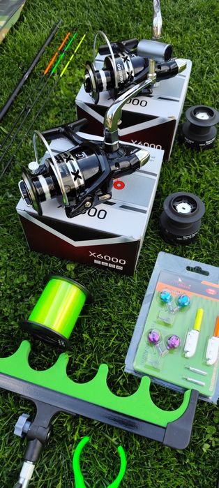 Set Feeder Complet,2 Lansete 3,90m,2 Mulinete X6000,Senzori,Suporți+Geanta+Monturi+Fir