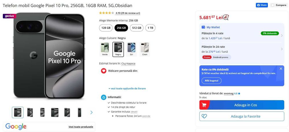 Pixel 10 Pro 256 GB cu garantie