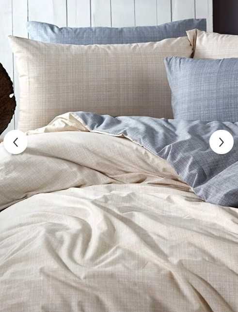 двоен к-кт спално бельо, 200х225 см, памук, двустранен в сиво и бежаво