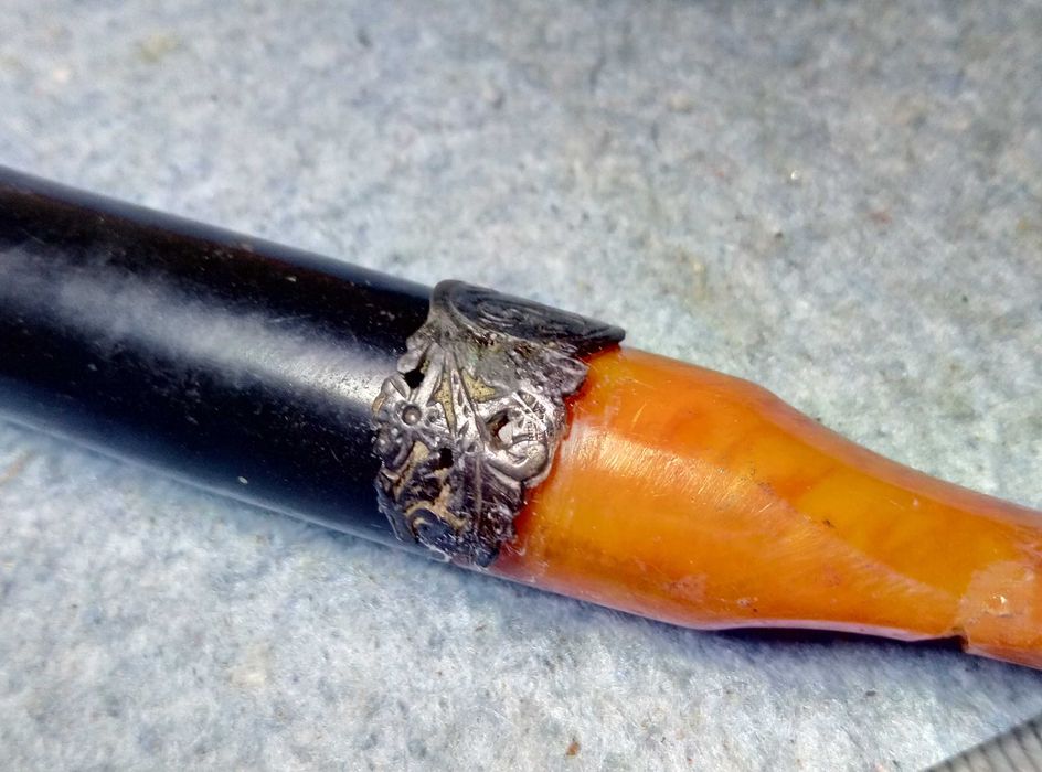 Старинно Царско Руско КЕХЛИБАРЕНО ЦИГАРЕ Кехлибар със СРЕБЪРЕН Обков