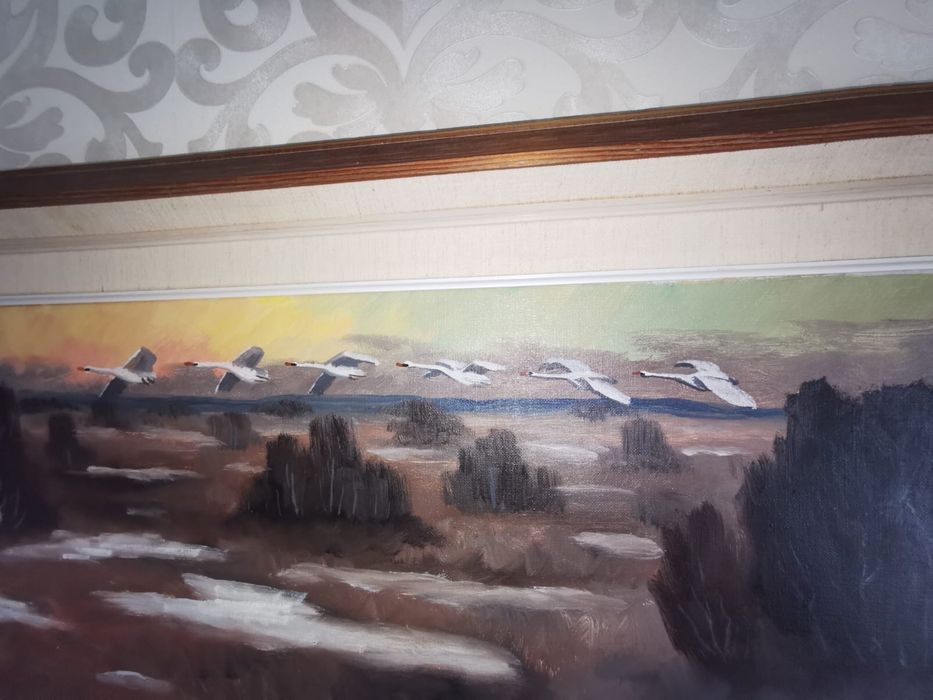 Антикварна картина живопис масло на платно авторска подписана в рамка