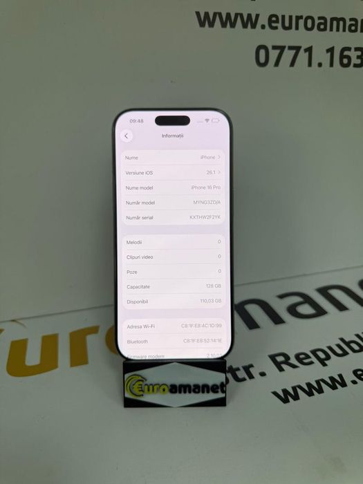 Telefon mobil Apple iPhone 16 Pro, 128 gb, 5G, Natural Titanium -G-