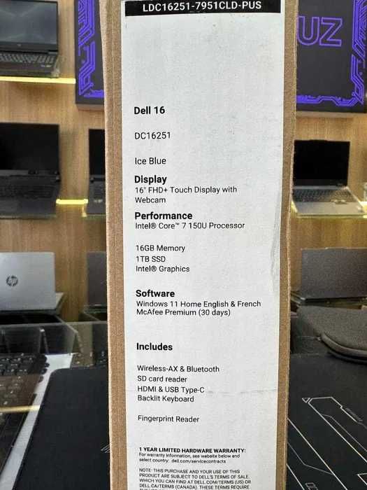 Noutbuk Dell 16 Intel core 7 150U 16/1TB 16.0 FHD+ Touch screen