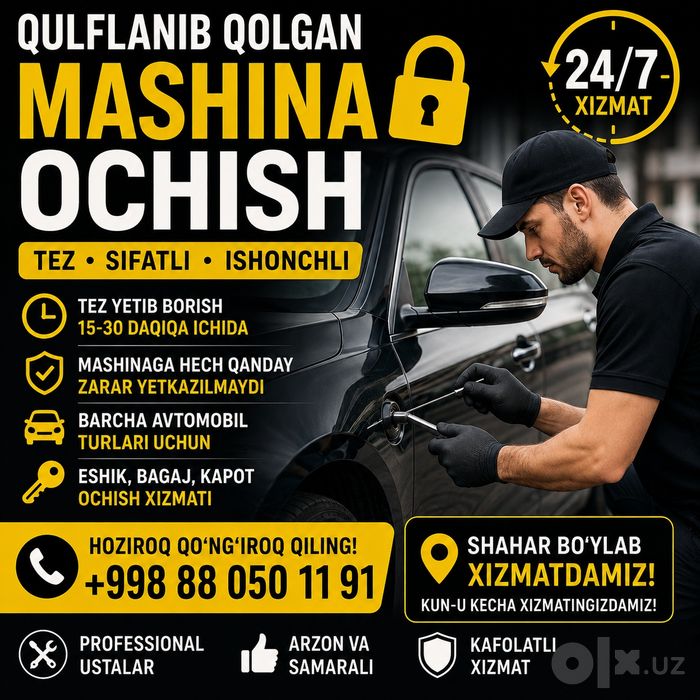 Moshina Ochish 24 / 7 Qulfshuda mondagi Moshinotona yala karda metem