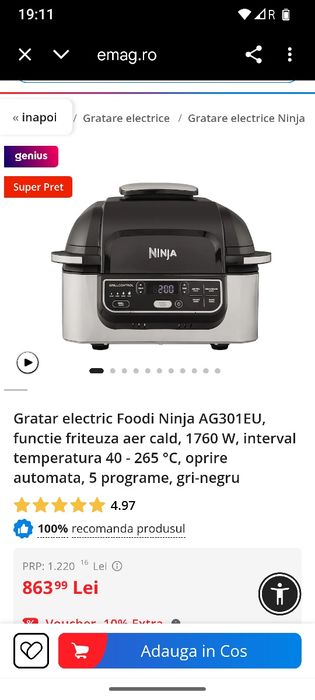 Grătar electric friteuza cu aer cald Ninja