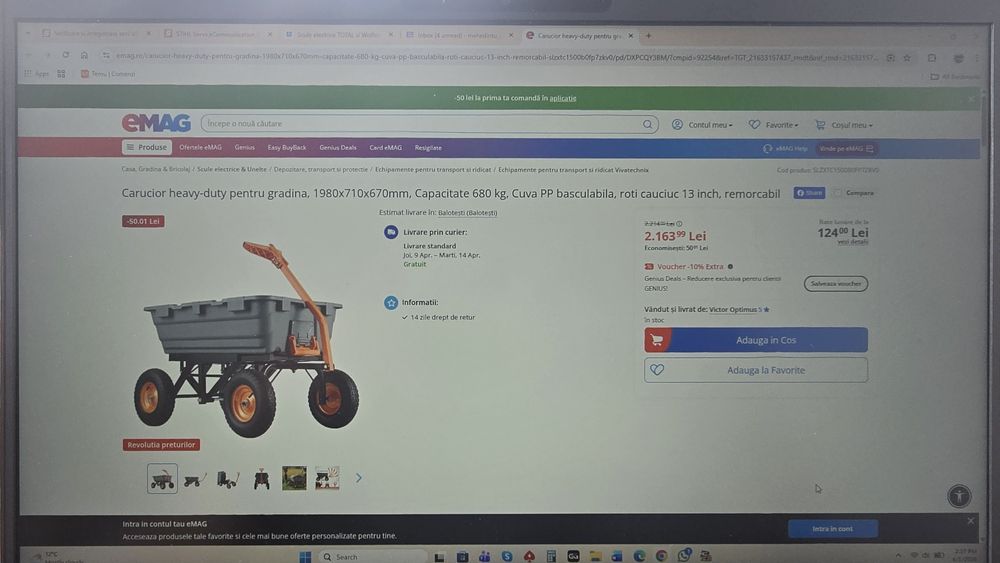 Carucior gradina basculabil