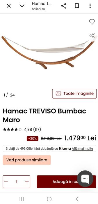 Hamac pe suport de lemn
