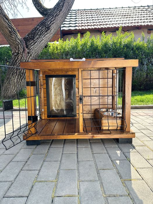 Cușcă câine izolată cu terasă și țarc 2 in 1 PREMIUM