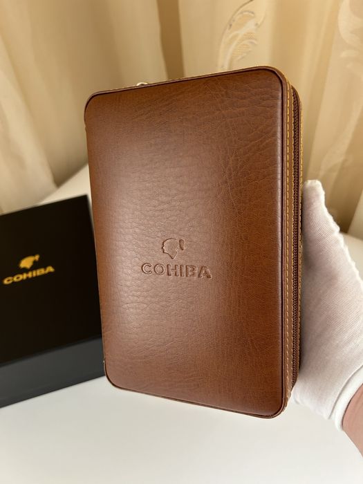 Cohiba преносим хумидор за 4 пури – кожа и кедрово дърво, кафяв/черен