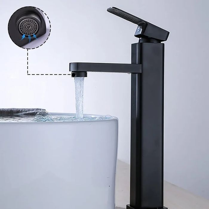 Висок, Матово черен смесител за мивка за баня, едноръкохватков