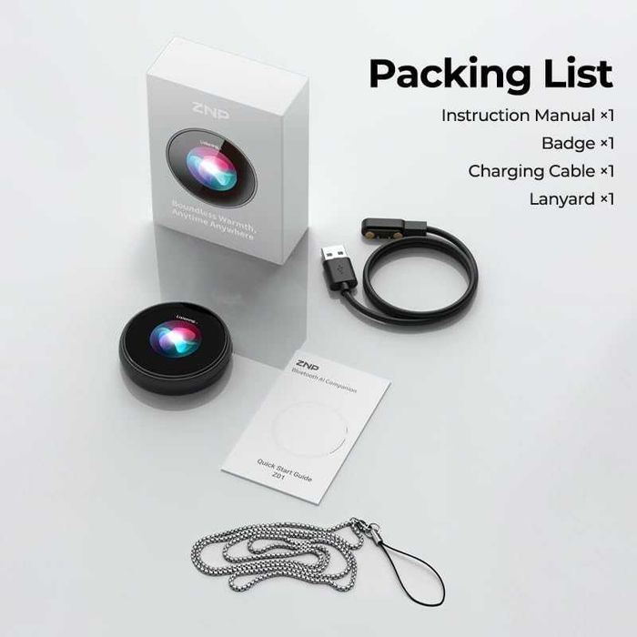 ZNP Z01 AI Companion цифрова значка, преносим Bluetooth 6.0 преводач с HD сензорен екран