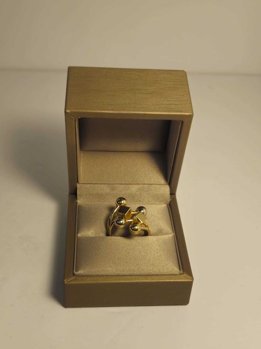 Inel damă aur 14K 585 model geometric cu bile, 3,97 g