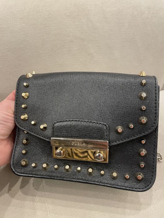 Geanta Furla neagra Stud Saffiano piele naturala