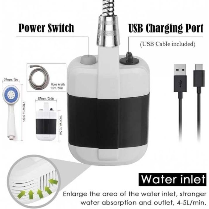 Преносим портативен душ с USB зареждане за къмпинг пътувания и градина