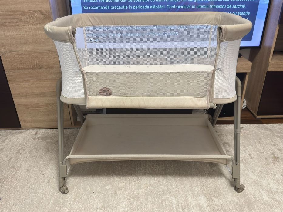 Pătuț co-sleeper Lionelo Leonie Plus, bej, reglabil pe înălțime