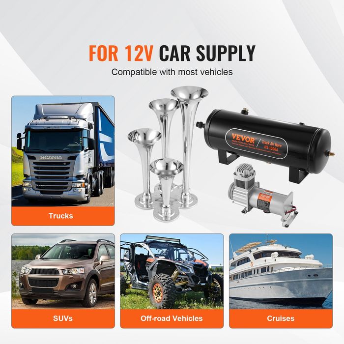 Kit Claxon Tren 4 Trompete 150dB 12V Compresor 10L