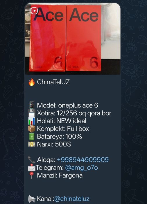 oneplus ace 6 oq qora bor