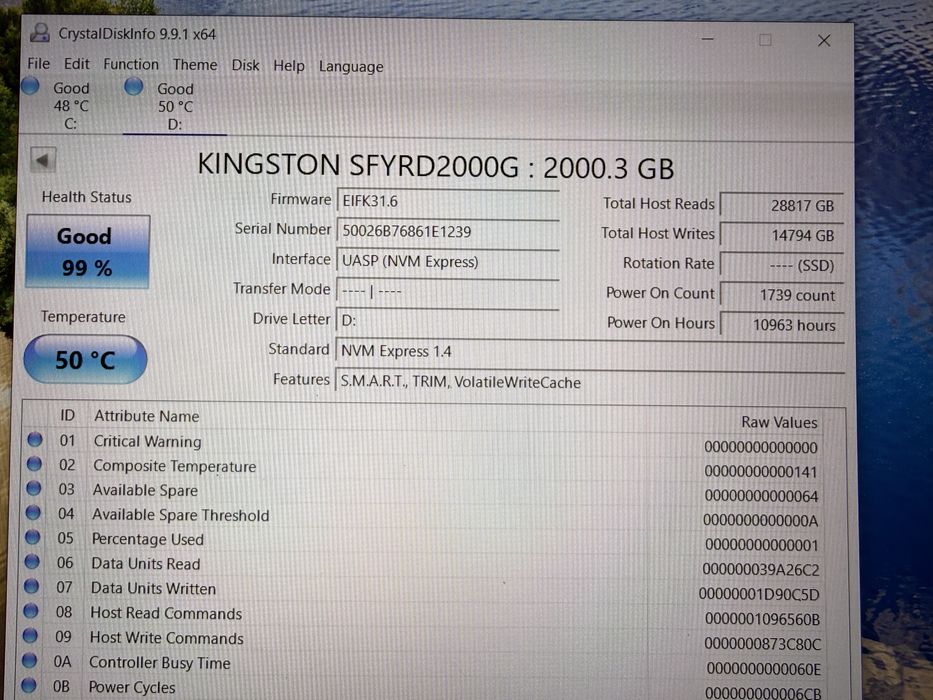 Kingston si Samsung SSD 2x2TB