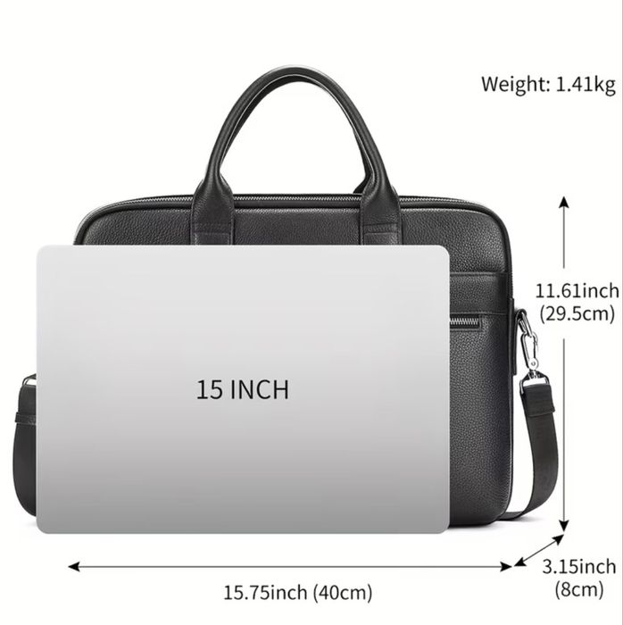 Мъжка елегантна чанта за лаптоп 15”/Офис куфарче от черна естест. кожа