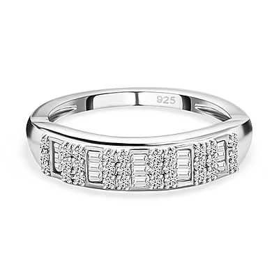 Inel din argint 925 platinat cu diamante albe certificate, 0,26 carate, marimea O (17,53 mm)