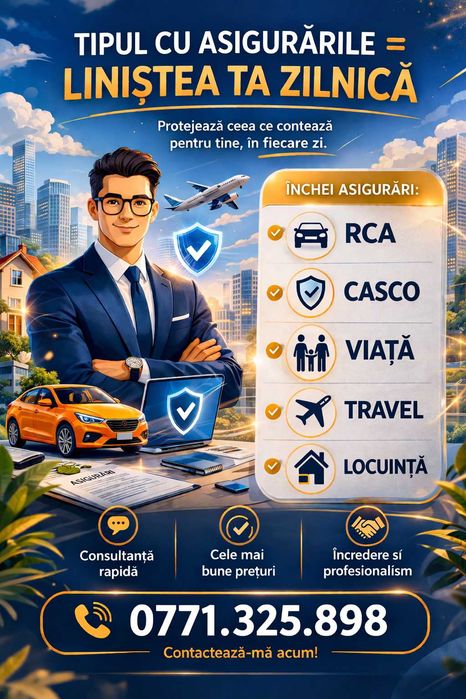 Asigurări VIAȚĂ / LOCUINȚĂ / TRAVEL / RCA / CASCO consultanță și emitere polițe rapide