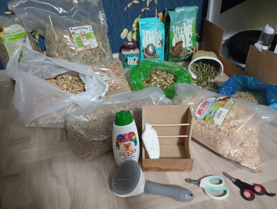 Дом, корм, клетка для грызунов.