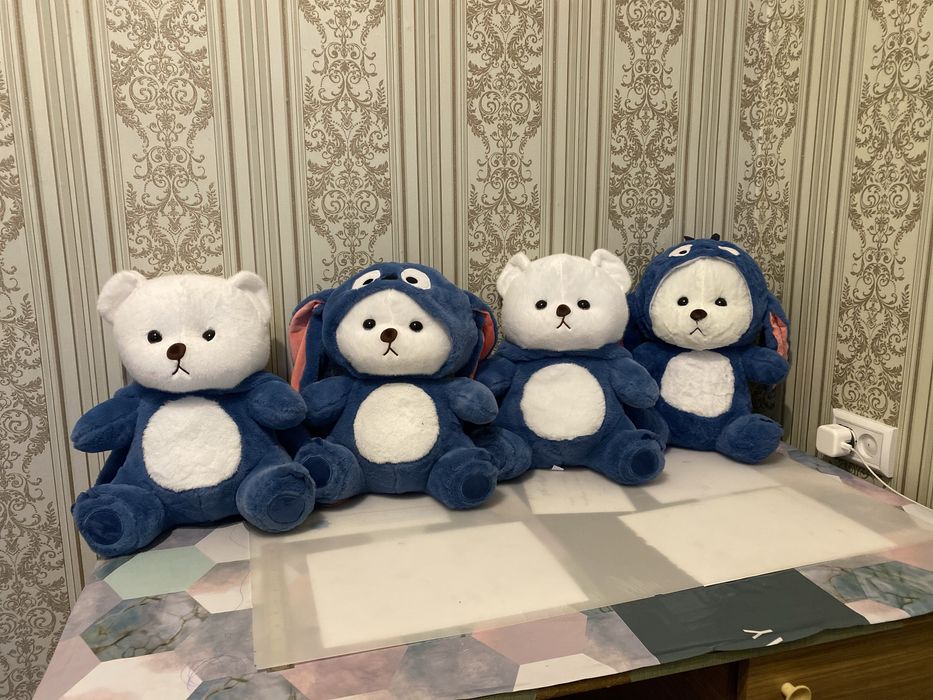 Teddiy stich stech kapishonkali ayiq myaxkiy igrushki mandarin buketla