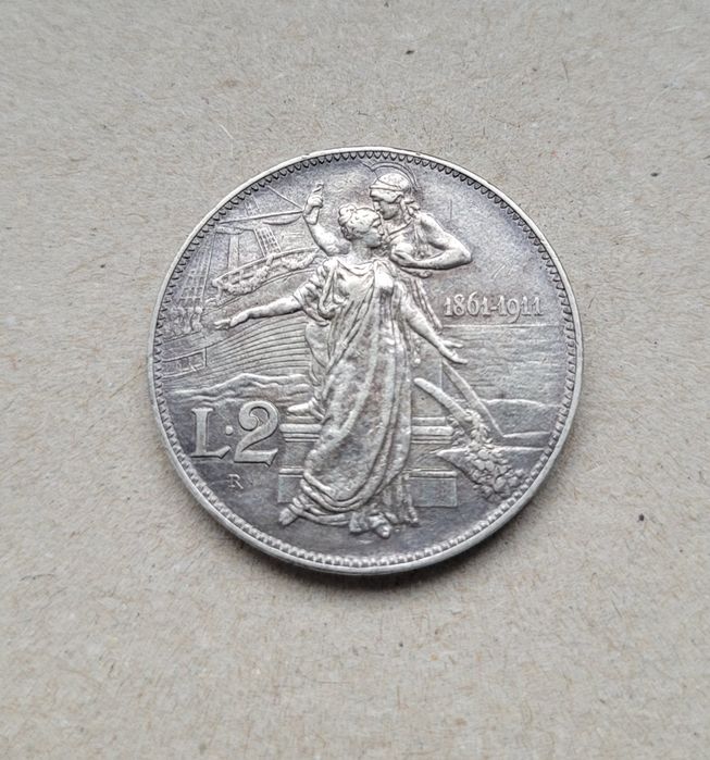 Moneda veche argint 2 lire 1911 Italia