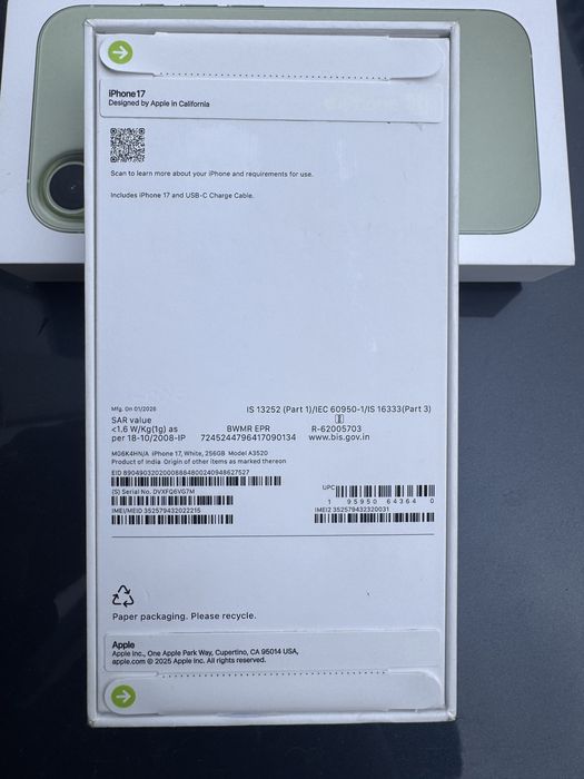 Iphone 17 white 256GB*Нов Неразопакован*