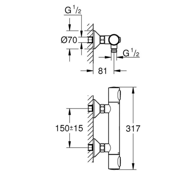 Baterie dus Grohe Grohtherm 500, aparenta, termostat negru mat