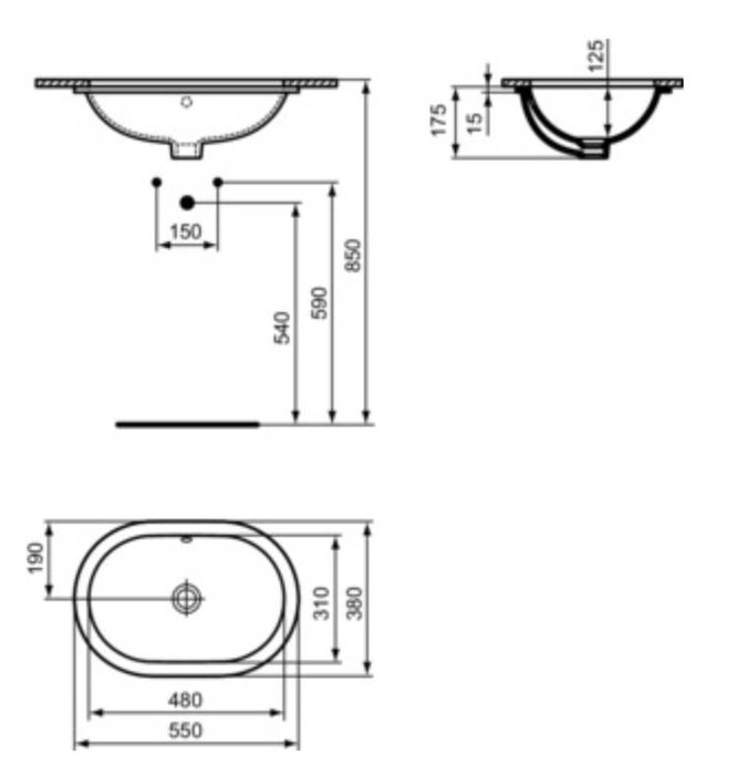 Lavoar oval ideal Standard Connect E5048 montaj sub blat sau incastrat