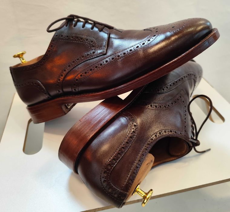 Pantofi derby brogue 45 46 Henry Kayes lucrati manual piele naturala