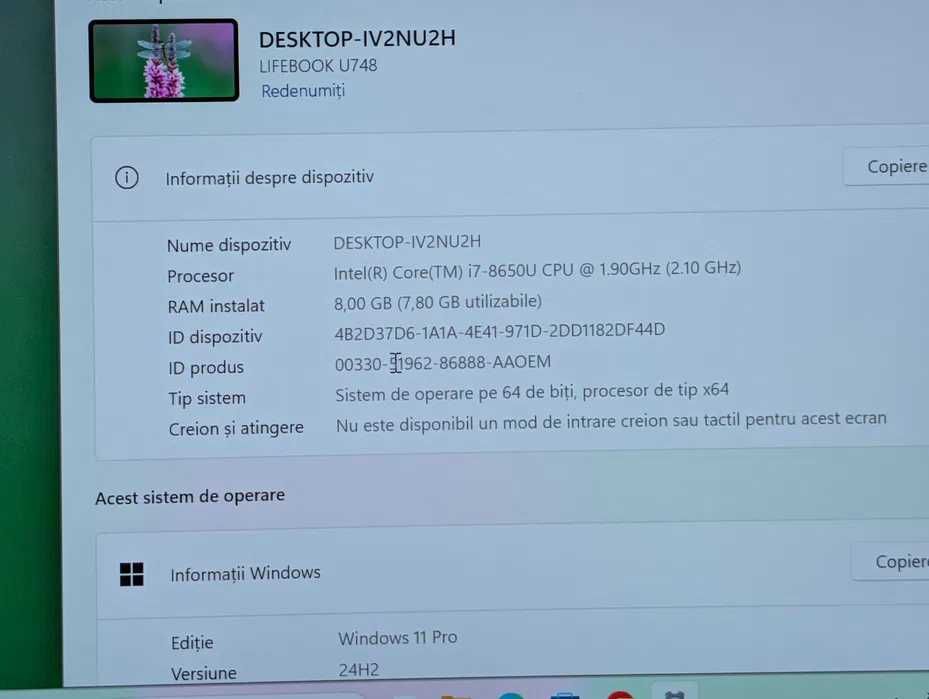 Laptop Fujitsu LIFEBOOK U748, Intel core  I7-8650U, 256GB SSD, 14 inch FHD