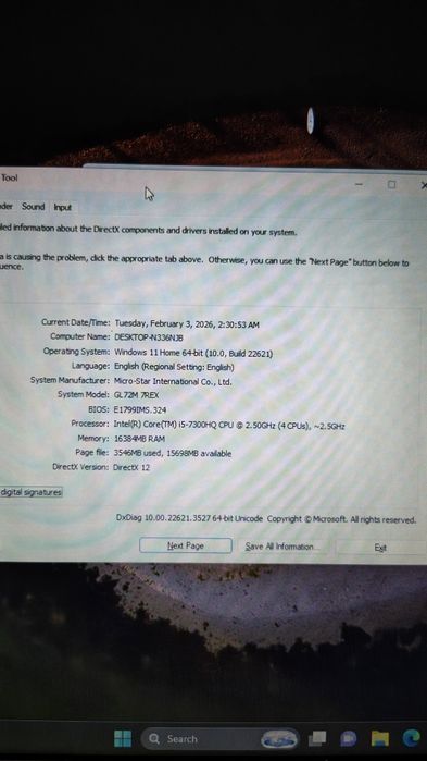 MSI Gaming,Ecran 17"FHD,Cpu i5,RAM 16gb Ddr4,SSD+HDD,Nvidia GTX 1050Ti