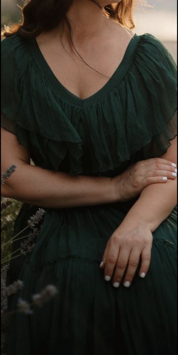 Rochie mătase naturală verde Pin Handmade