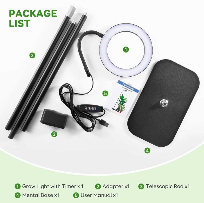 LED Grow Light лампа за растения Full Spectrum с таймер и регулируема височина