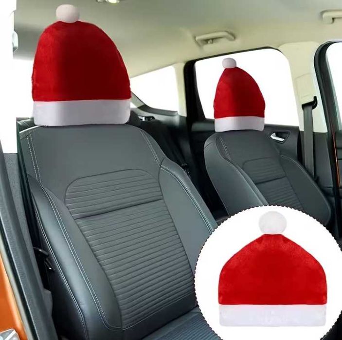 Коледна украса за кола 2 броя калъфи за подглавници коледна шапка