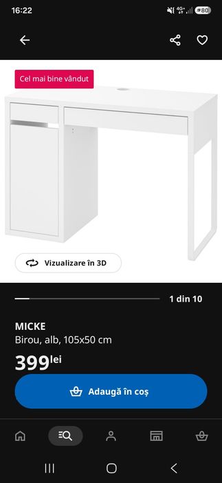 Birou alb pal Ikea impecabil 150×50