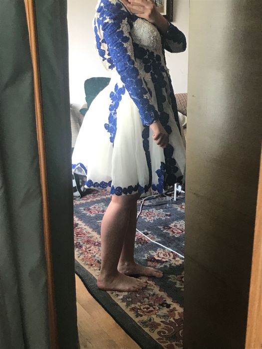 Rochie de ocazie alb cu albastru