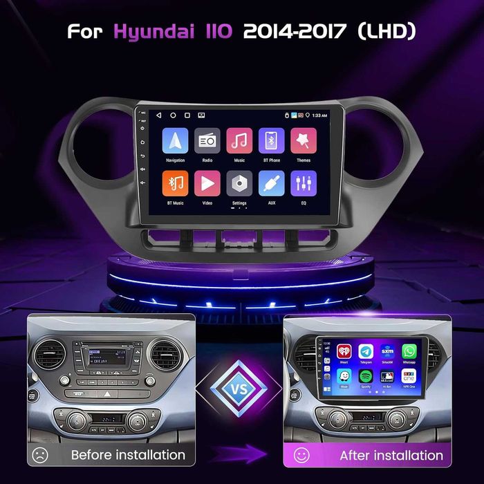 Мултимедия за Hyundai I10 Android Двоен дин Навигация, Hyundai Grand I10 2 DIN плеър Андроид Carplay, 2014, 2015, 2016, 2017 година