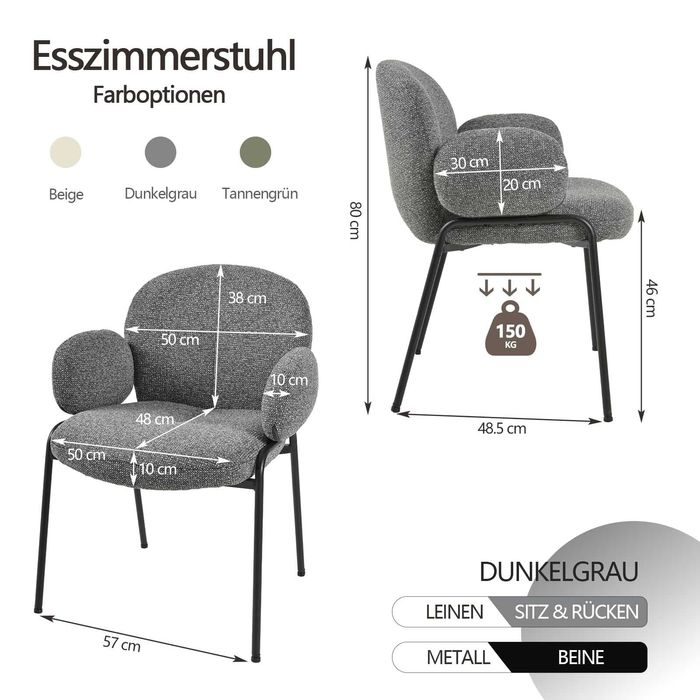 Set de 2 scaune de sufragerie moderne cu cotiere, bej