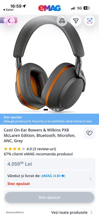 Casti over-ear Bowers & Wilkins PX8 McLaren Edt. • SIGILATE •