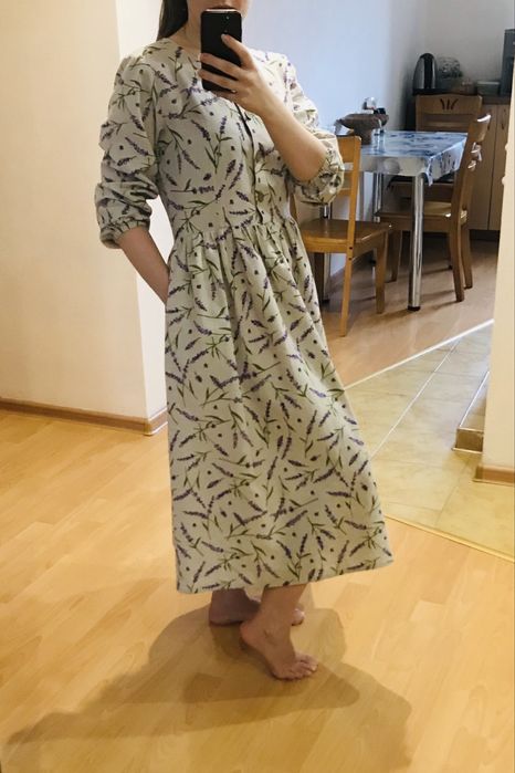 Платье хлопок/лен расцветка лаванда