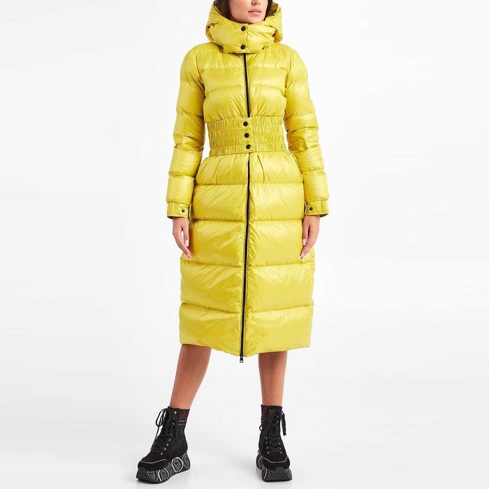 TWINSET НОВО! Дамско Зимно Палто Дълго Пухено Яке Пух Жълто-Зелено M-L