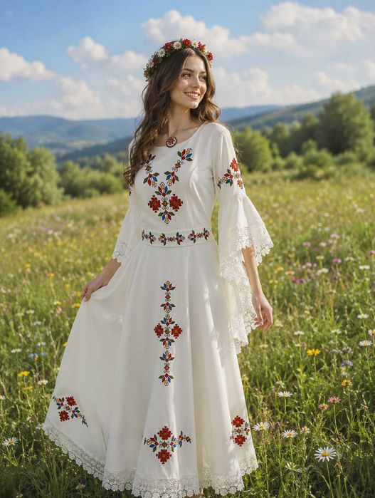 Рокля с бродирана шевица/бродерия