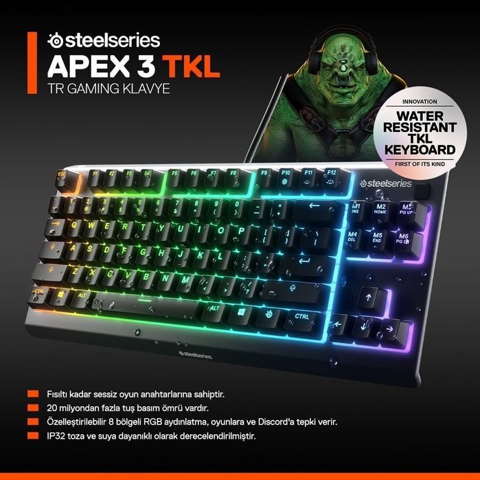 Steelseries Apex 3 TKL СКИДКА/ресурс 20млн нажат/Мембраная Клавиатура