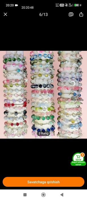 Har hil rangi kristall bilaguzuk munchoqlar